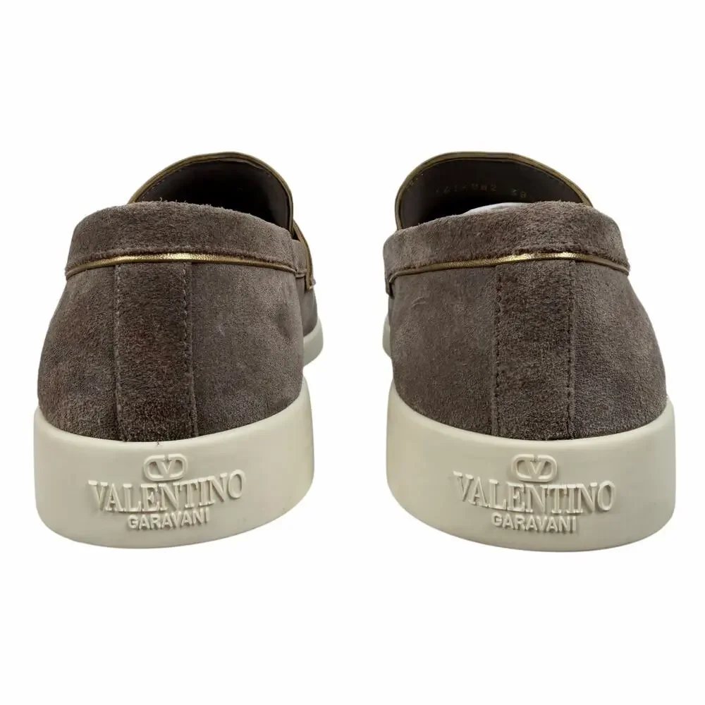 Valentino Garavani Leisure Flows Split Vlogo Suede Loafer Taupe Size 38.5